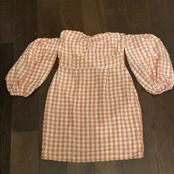 Boohoo Pink Plaid Off Shoulder Bodycon Dress - Picture 2 of 5